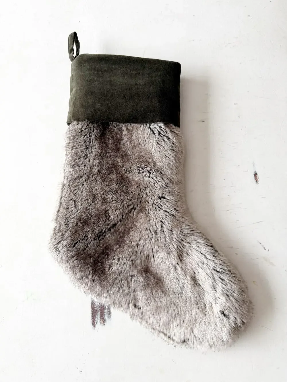 Pottery Barn Faux Fur Alpaca Stocking Green Gray